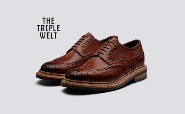 grenson Archie | Mens Brogue Shoes in Tan Handpainted Leather with a Triple Welt Shoes
