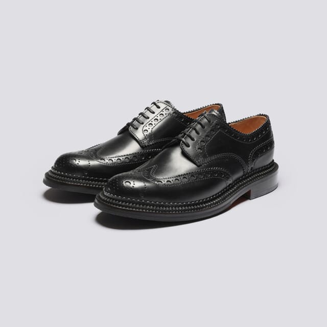 Grenson Archie | Mens Brogues In Black Leather With Triple Welt