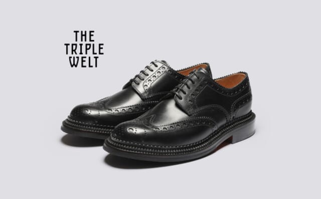 grenson Archie | Mens Brogues in Black Leather with Triple Welt