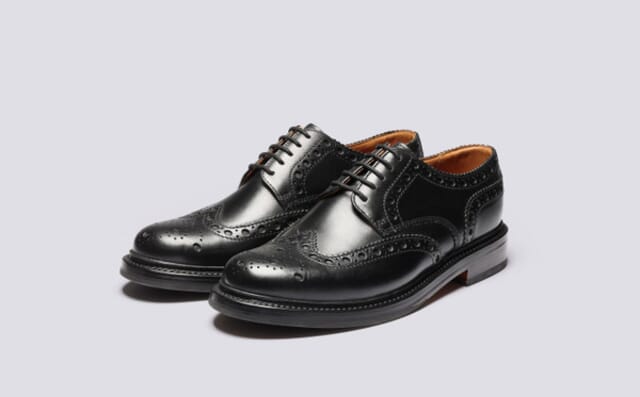 grenson Archie | Mens Brogues in Black Pull Up Leather