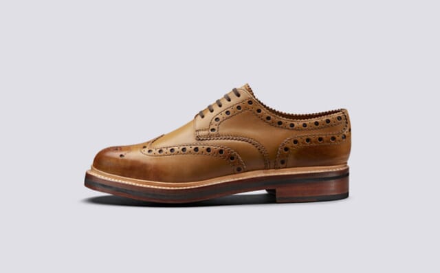 Grenson Archie | Mens Gibson Brogue In Tan Calf Leather With A Leather Sole Shoes