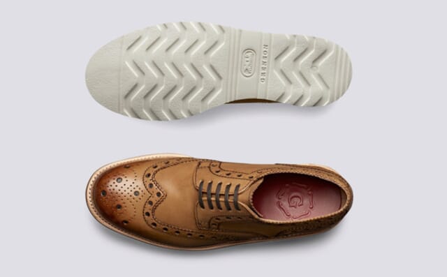 Grenson Archie | Mens Gibson Brogue In Tan Calf Leather With A White Wedge Sole Shoes