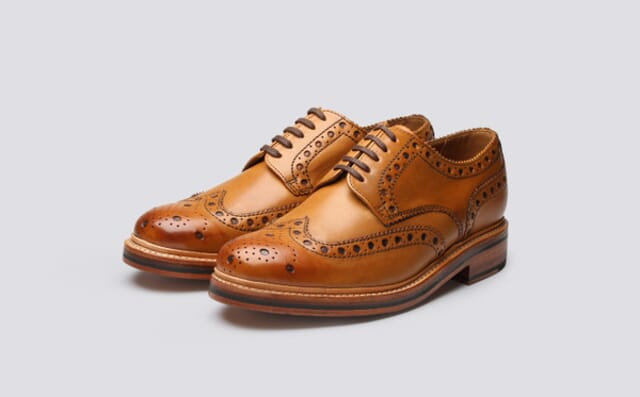 grenson Archie | Mens Gibson Brogue in Tan Calf Leather with a Leather Sole Shoes