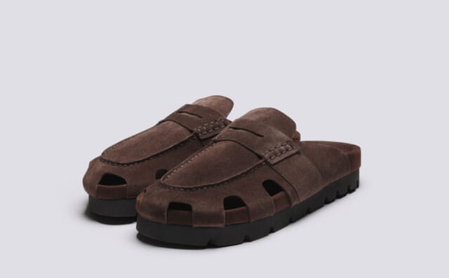 grenson Arlen | Clog Sandals for Men in Dark Brown Suede