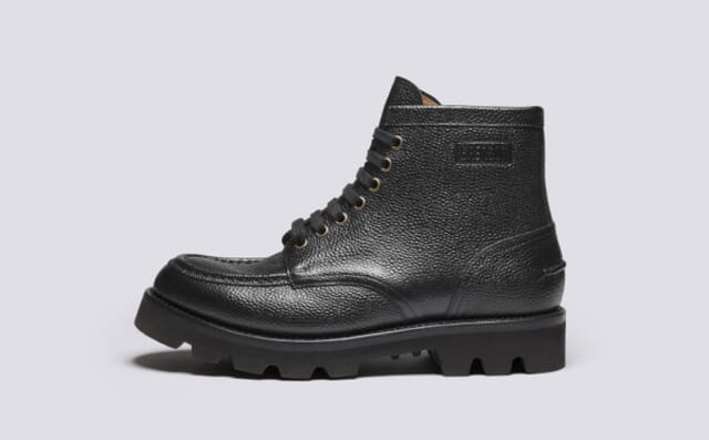 Grenson Asa | Mens Derby Boots In Black Country Grain Leather
