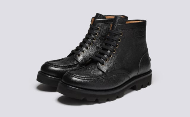 grenson Asa | Mens Derby Boots in Black Country Grain Leather