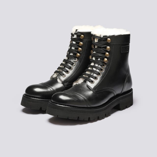 Grenson Betsy | Womens Boots In Black Leather And Shearling
