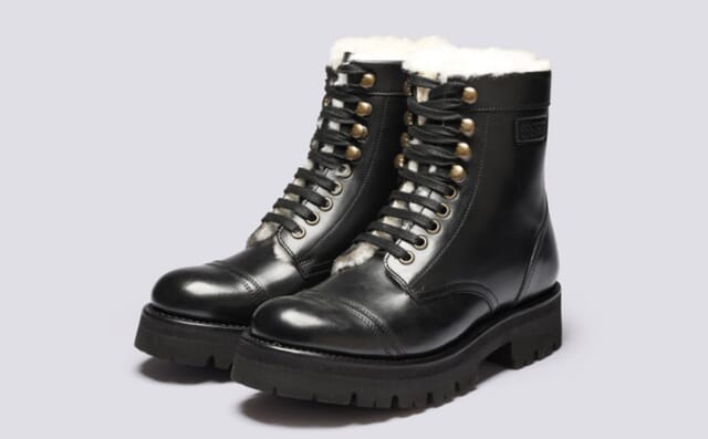 grenson Betsy | Womens Boots in Black Leather and Shearling