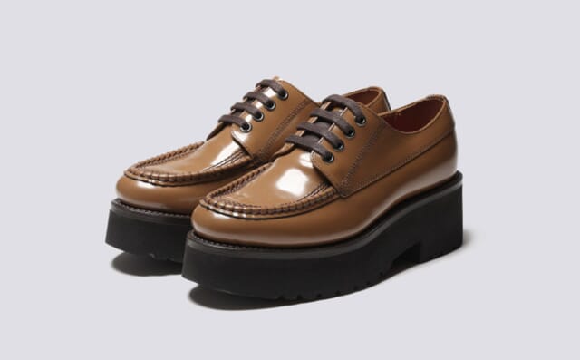 grenson Blanche | Womens Derby Shoes in Brown Gloss Leather