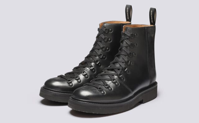 grenson Brady | Mens Hiker Boots in Black Leather and Suede