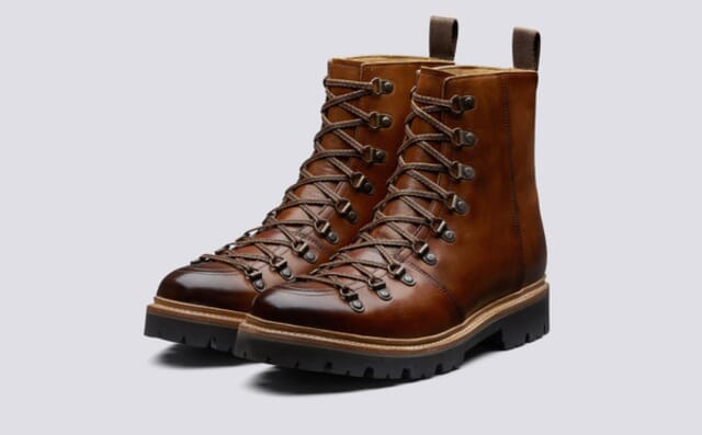 grenson Brady | Mens Hiker Boots in Tan Leather on Commando Sole Shoes