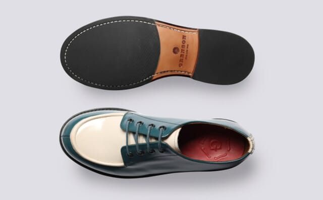 Grenson Caitlyn | Womens Derby Shoes In Teal And White Gloss Leather