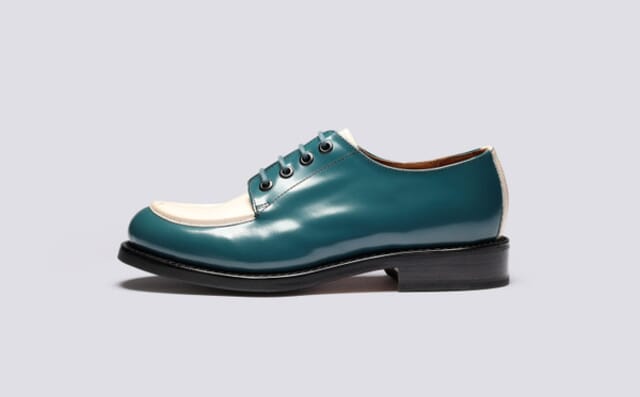 Grenson Caitlyn | Womens Derby Shoes In Teal And White Gloss Leather