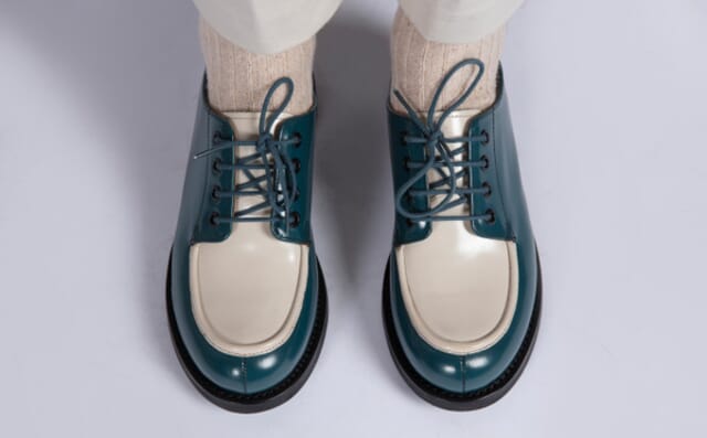 Grenson Caitlyn | Womens Derby Shoes In Teal And White Gloss Leather