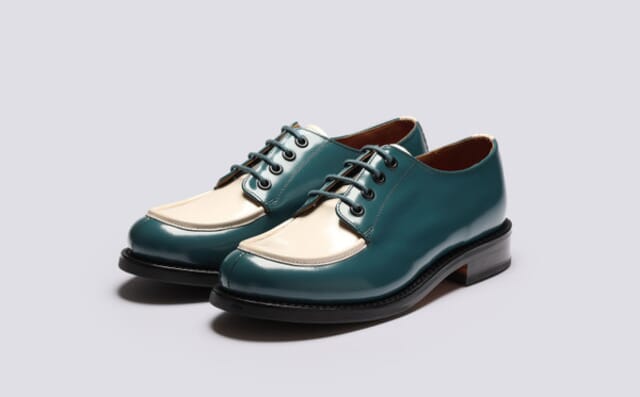 grenson Caitlyn | Womens Derby Shoes in Teal and White Gloss Leather