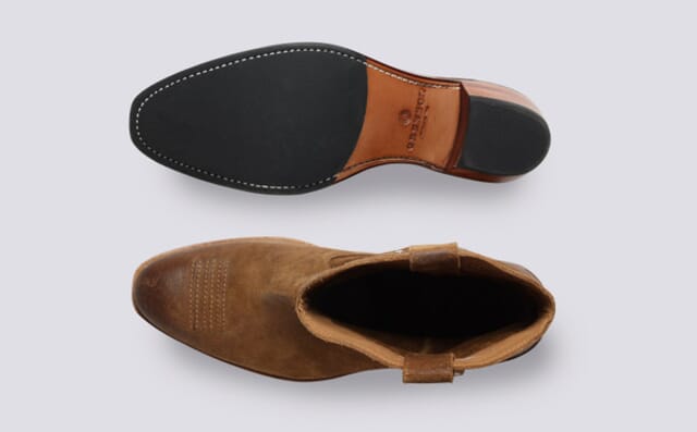 Grenson Clancy | Mens Western Boots In Brown Burnished Suede