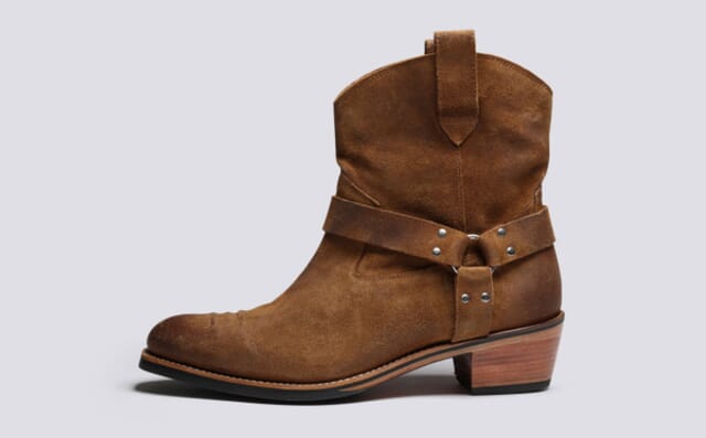 Grenson Clancy | Mens Western Boots In Brown Burnished Suede