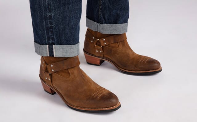Grenson Clancy | Mens Western Boots In Brown Burnished Suede