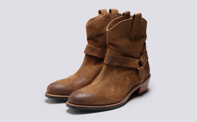 grenson Clancy | Mens Western Boots in Brown Burnished Suede