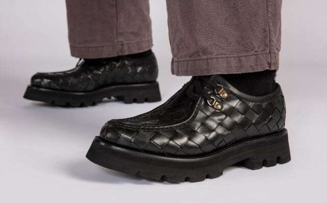 Grenson Clark | Mens Derby Shoes In Black Woven Leather