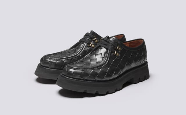 grenson Clark | Mens Derby Shoes in Black Woven Leather