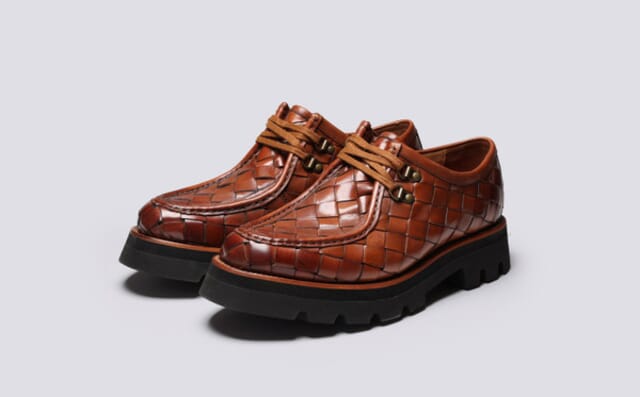 grenson Clark | Mens Derby Shoes in Tan Woven Leather
