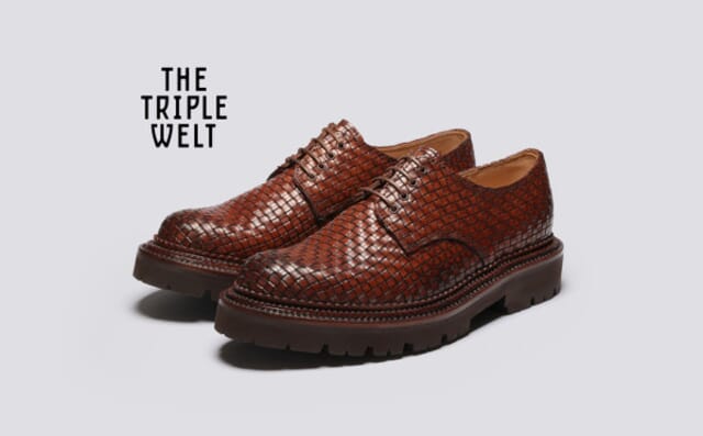 grenson Curt | Mens Derby Shoes in Brown Woven Leather
