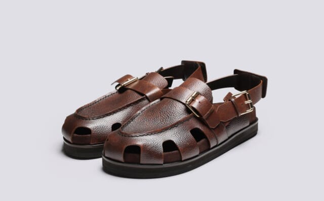 grenson Daley | Clog Sandals for Men in Brown Grain Leather