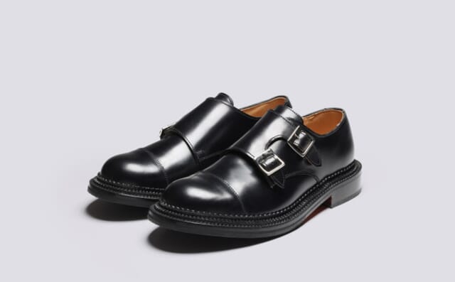 grenson Diggery | Mens Triple Welt Monk Shoes in Black