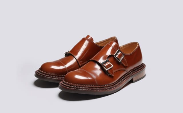 grenson Diggery | Mens Triple Welt Monk Shoes in Mid Brown