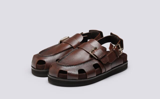grenson Dorrit | Clog Sandals for Women in Brown Grain Leather