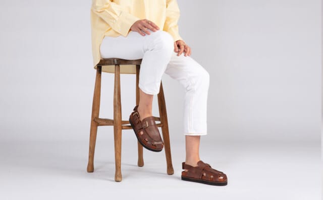 Grenson Dorrit | Clog Sandals For Women In Tan Grain Leather
