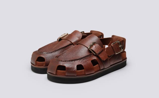 grenson Dorrit | Clog Sandals for Women in Tan Grain Leather