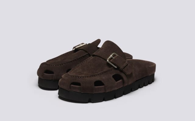 grenson Dotty | Clog Sandals for Women in Brown Suede