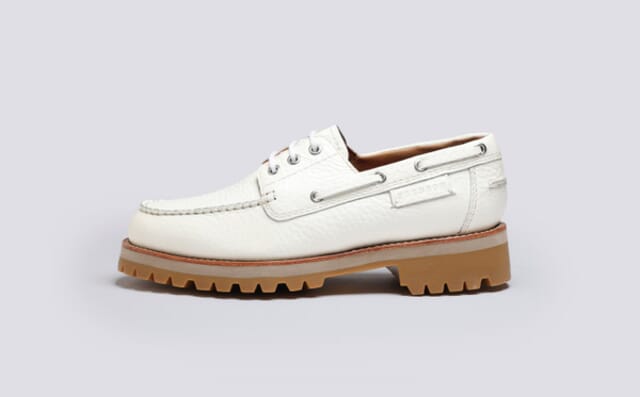 grenson Dunstan | Mens Boat Shoes In White Grain Leather