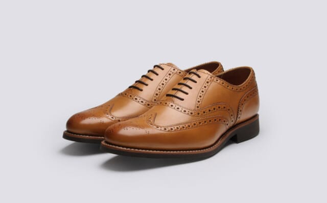 grenson Dylan | Mens Oxford Brogues in Tan Calf Leather Shoes