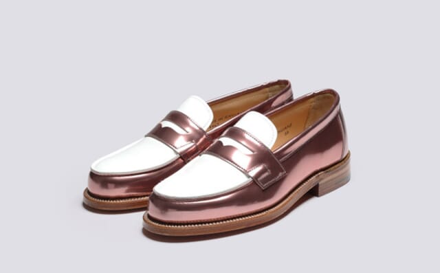 grenson Epsom | Womens Loafers in Rose Gold and White