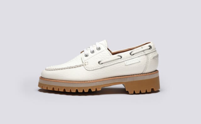 Grenson Ferne | Womens Boat Shoes In White Grain Leather