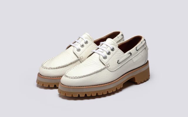 grenson Ferne | Womens Boat Shoes in White Grain Leather
