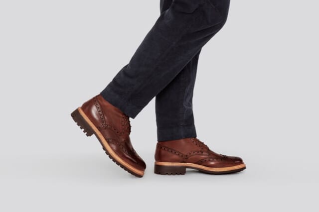 Grenson Fred | Mens Brogue Boot In Dark Brown Hand Painted Calf Leather With A Commando Sole Shoes