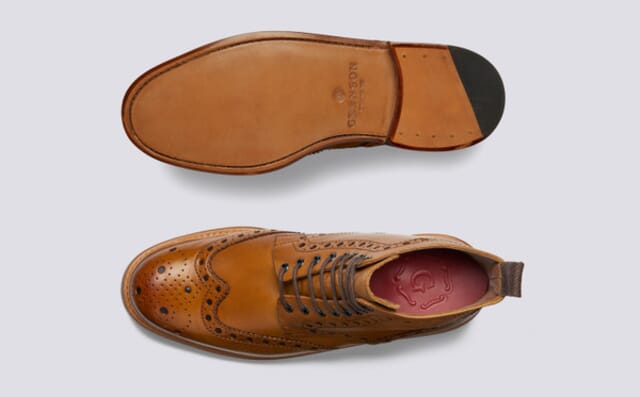 Grenson Fred | Mens Brogue Boot In Tan Calf Leather With A Leather Sole Shoes