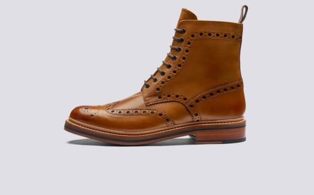 Grenson Fred | Mens Brogue Boot In Tan Calf Leather With A Leather Sole Shoes