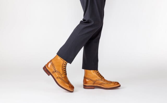 Grenson Fred | Mens Brogue Boot In Tan Calf Leather With A Leather Sole Shoes