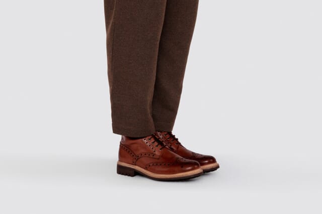 Grenson Fred | Mens Brogue Boot In Tan Hand Painted Calf Leather With A Commando Sole Shoes