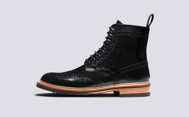 Grenson Fred | Mens Brogue Boots In Black Colorado Leather