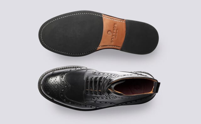 Grenson Fred | Mens Brogue Boots In Black Pull Up Leather