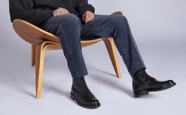 Grenson Fred | Mens Brogue Boots In Black Pull Up Leather