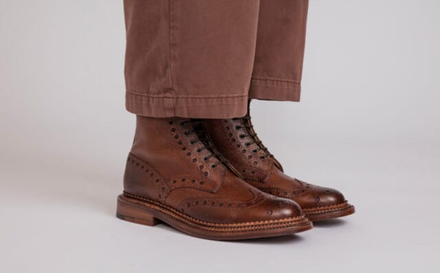 Grenson Fred | Mens Brogue Boots In Dark Brown Grain Leather With Triple Welt Shoes