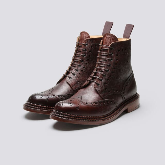 Grenson Fred | Mens Brogue Boots In Dark Brown Grain Leather With Triple Welt Shoes