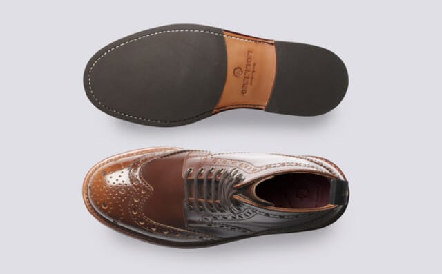 Grenson Fred | Mens Brogue Boots In Tan Grain Leather